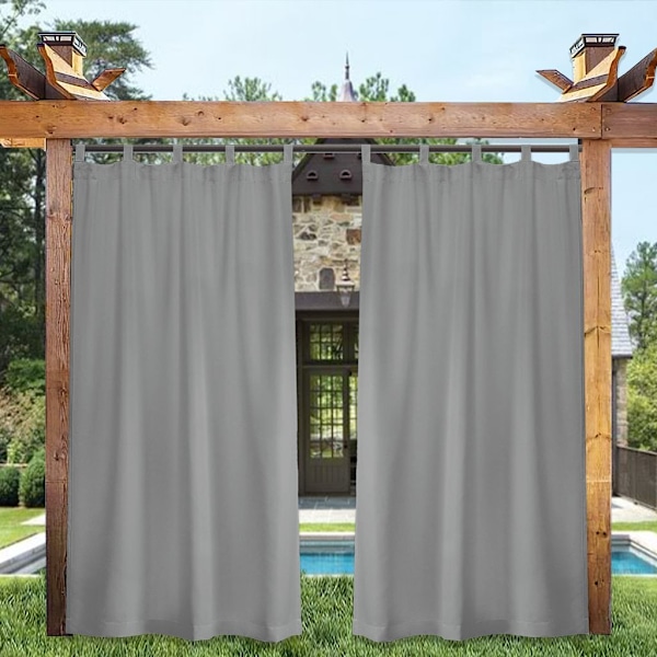 1 st utomhusgardin ogenomskinlig mörkläggningsgardin, öglor utomhusträdgård vattentät termisk gardin, storlek: 132x213cm, färg: grå