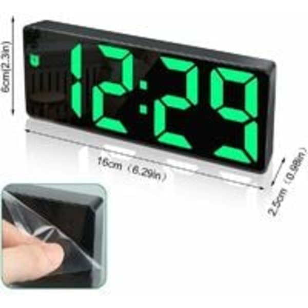 Digital väckarklocka, stor LED-display, spegelklocka med snooze-funktion och USB-laddningsanslutning Ljusstyrka justerbar väckarklocka för