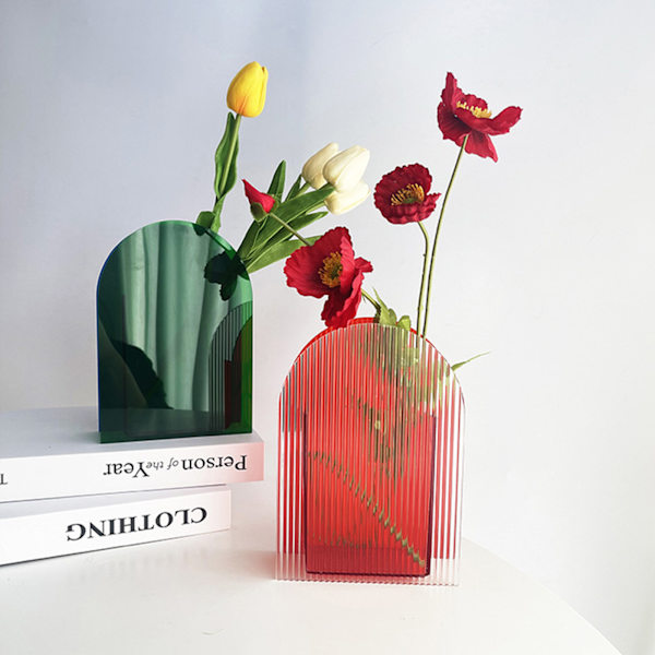Akrylvas, Färgglad Geometrisk Blomvas Heminredning, Blå och Grön Duplex