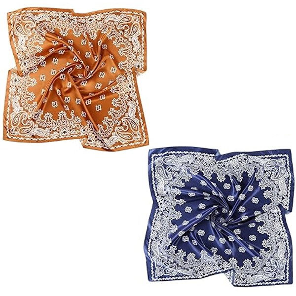 27,5” Stor Satin Fyrkantig Huvudduk - 2 st Silkesliknande Blommiga Huvuddukar Fyrkantig Satin Hårduk Bandanas för Kvinnor