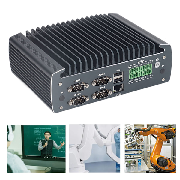 Mini PC 4-kärnig 4-trådig GPIO COM USB DP HD-port Fläktlös Industriell Mini-dator 100‑240V EU-kontakt