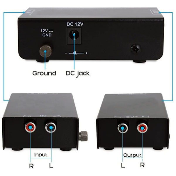 Phono-skivspelarförförstärkare - Mini elektronisk ljudstereo-skivspelsförförstärkare RCA-ingång, RCA-utgång och brusreducerande drift