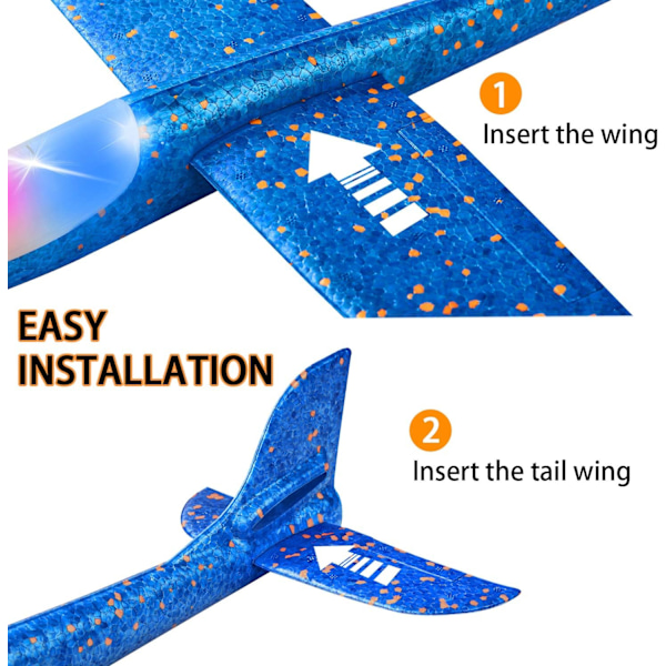 2-pack LED-ljus flygplan, 17,5\" stort kastskumflygplan, 2 flygplanslägen, flygande leksak för barn, presenter till 3 4 5 6 7 år gamla pojkar, utomhus