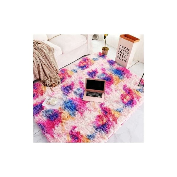 Stora mattor för vardagsrum, Tie-Dyed Rainbow Shaggy Rug Fluffy Throw Carpets