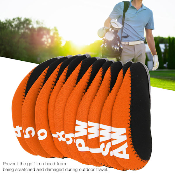 10 st/set Läder Golfklubba Järn Huvudskydd Golf Putter Klubbhuvud Skyddsfodral SetOrange