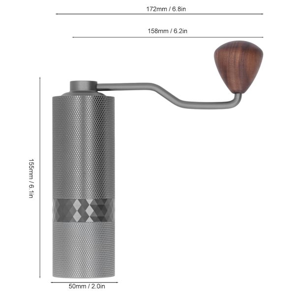 Manuell kaffebönskvarn Bärbar handkaffekvarn Hem Handkaffebönskvarn Grå Full Aluminiumkropp