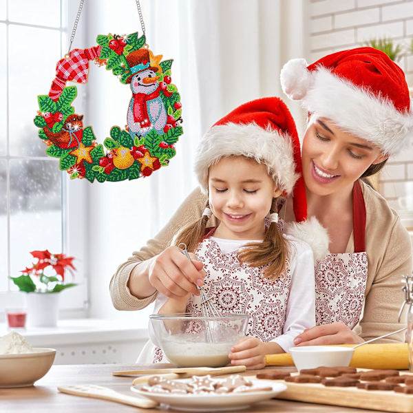 5D Diamant Julkrans Kit Jul Diamant Krans Konst Charmig Snögubbe Jul Diamantmålning Krans för Hem Väggdekor Present