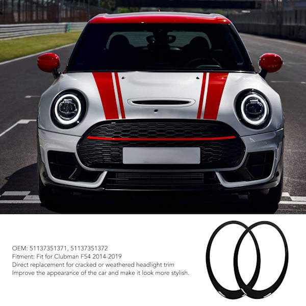 Vänster Höger Strålkastare Trim Ring Strålkastare Båge 51137351371 för Clubman F54 2014‑2019 Blank Svart