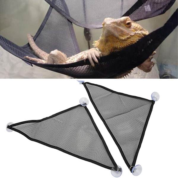 2 st reptilhängmatta skäggagam ödla triangulär nät hängmatta med sugkoppar för leguaner anoler gecko ödlor svart L