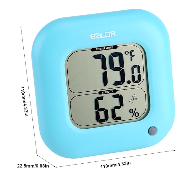 BALDR Mini Digital Termometer Hygrometer Inomhus Rum Luftfuktighet Temperatur Display Blå