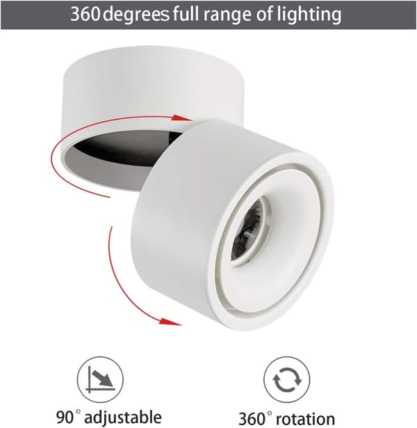 12W LED takspotlight for overflatemontering, justerbar vegglampe