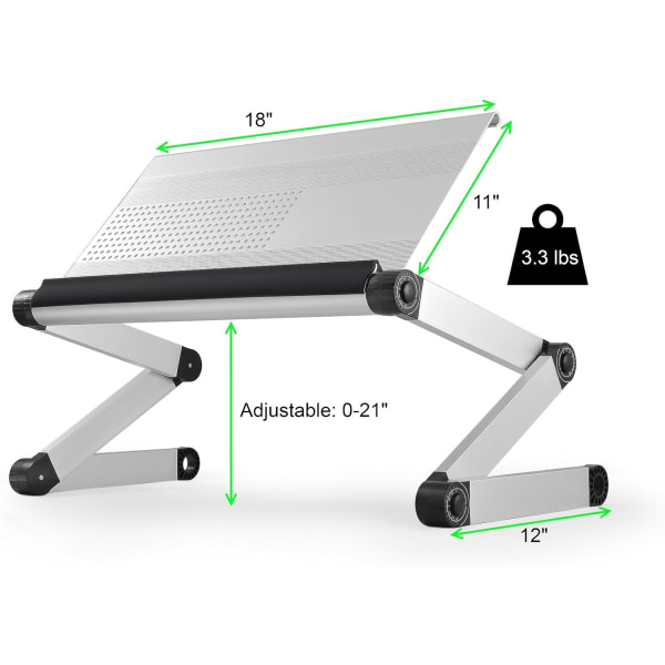 Hopfällbart laptopbord, justerbar höjd, lutningsvinkel och position, ventilationsöppningar förhindrar värmeuppbyggnad, material aluminium - bord