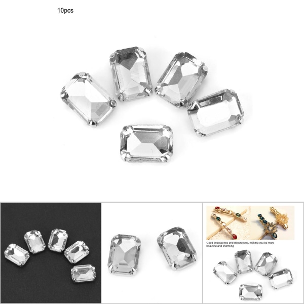 10 st rektangulära systenar strass glas kristall klo DIY klädtillbehör (vit)