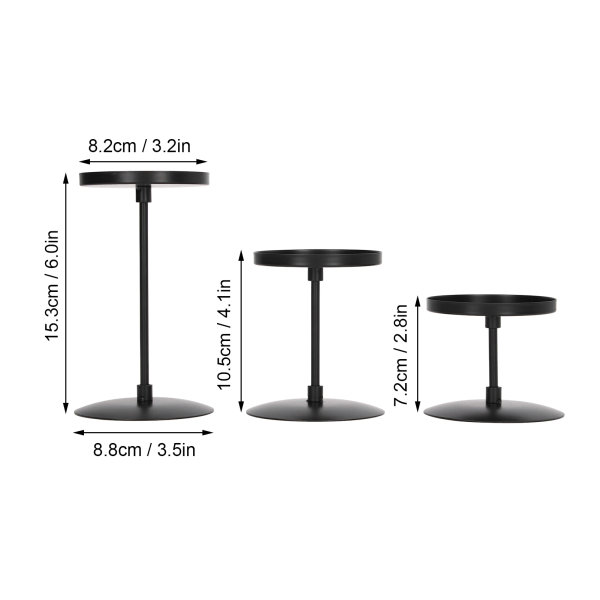 3 st pelarljusstakar Svart dubbelsidig svart pianofärg Rostskyddande järnpelarljusstake för rökelsekottar Bröllop