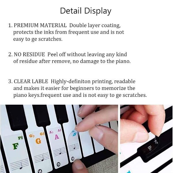 Piano Keyboard Assistant för 88 Tangenter, Nybörjarguide till Notidentifiering med Silikonetiketter och Vattentät Design