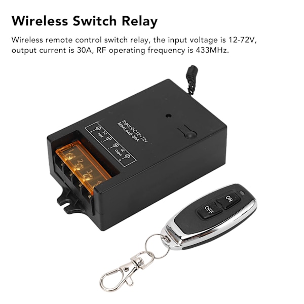 Fjärrstyrd Reläbrytare för Bil, Kopparspol, 433MHz RF Trådlöst Relä för Fordon, 12V‑72V 30A