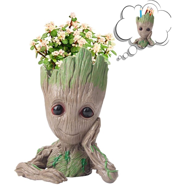 Söt Baby Groot Planteringskruka, Multifunktionell Användning För Inomhusväxter Eller Rolig Pennhållare, Blomkruka Med Dräneringshål Förbättrar Hemmakontorsinredning, Resin