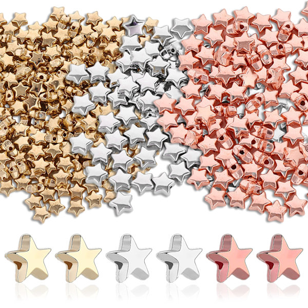 Paket med 300 stjärnformade smyckespärlor, 6 mm pentagram smyckespärlor, stjärnformade pärlor, handgjorda hantverkspärlor för DIY smyckestillverkning, små håldistanser