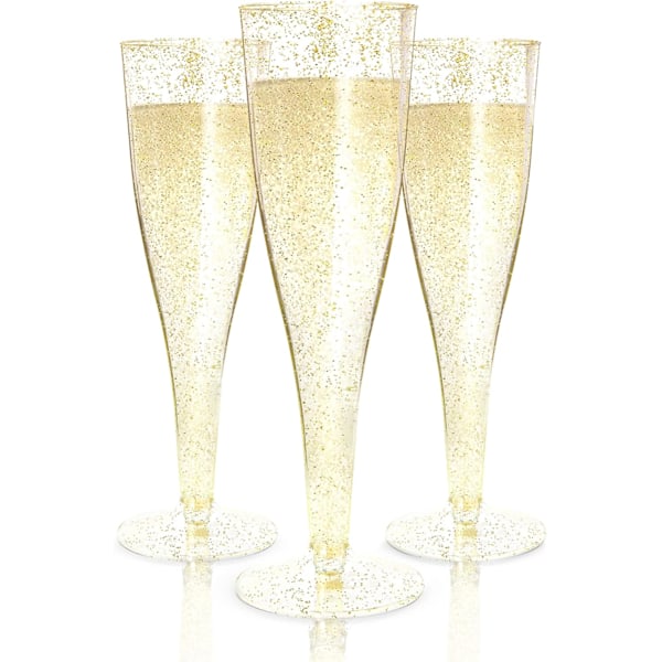 Champagneglas i Plast, Eleganta Champagneglas med Guldglitter För Din Nästa Fest, Engångs Mimosa Glas Glittrande Klar Akryl, Perfekt