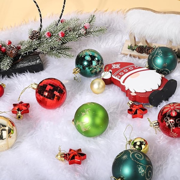 44 st Färgglada Julgranskuleprydnader Set, Flerfärgade Julgransprydnader Röd Grön Guld Okrossbara Julgranskulor Dekoration, Plast