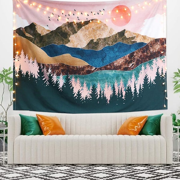 Bohemian Visions Natur Skog Gobeläng, Landskapsgobeläng med Miljövänligt Polyestertyg, Multifunktionell för Heminredning, 150 cm x 130 cm