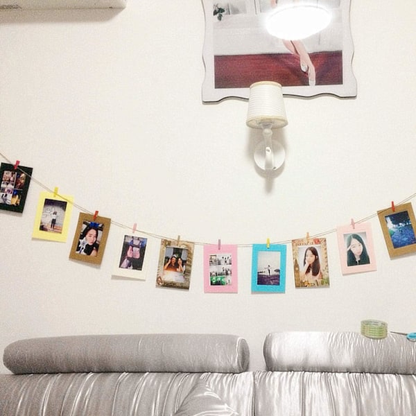 Kreativ Väggdekor Med Mini Träklämmor Och Hampasnöre, Kartongfotoramar Lämpliga För DIY Kreativ Kraftpapper Fotohängande Display