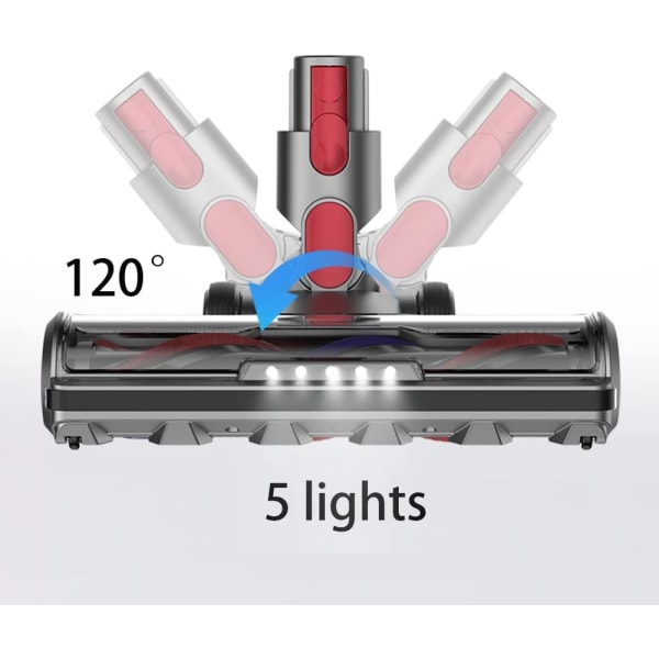 Direktdriven elektrisk borste kompatibel med Dyson V7 V8 V10 V11 elektrisk borste tillbehör dammsugare golvborste med 5 strålkastare