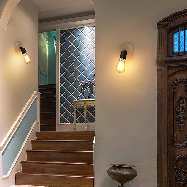 Justerbar Vägglampa i Trä, Modern Rustik Design 350° Roterbart Huvud Industriell Bondgård LED-Lampa för Vardagsrum Korridor Dekor, Set om 2