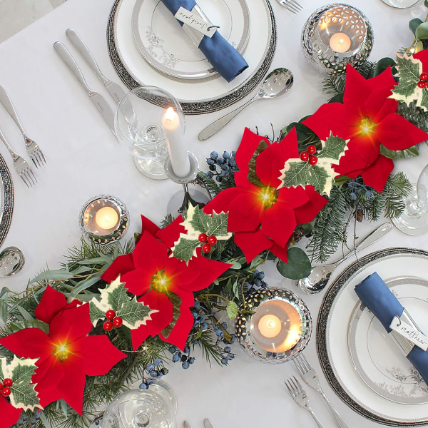 2PCS Blommor Dekorationer Girlang Ljusslingor - 13FT Julgran Artificiella Prydnader för Fest Dekor, (Batterier Ingår Ej)