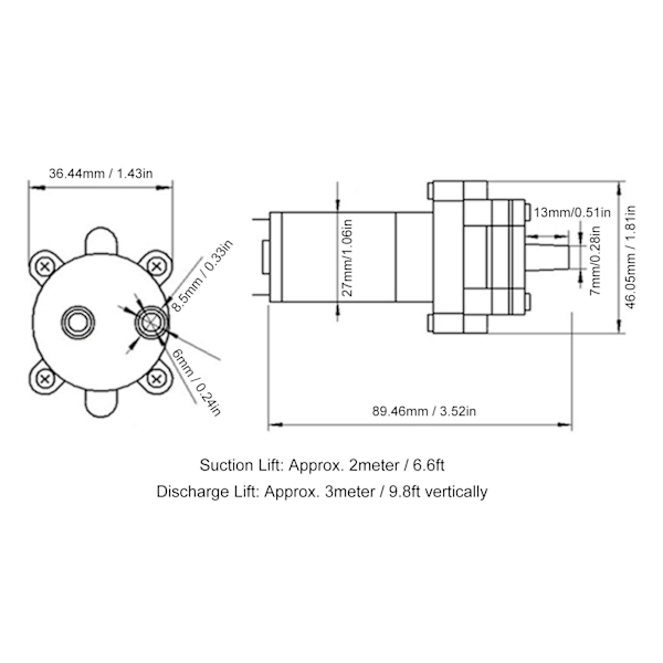 Liten Diafragmapump Mikro Tekanna för Akvarium Lab Analytisk 6mm ID 8.5mm OD R385 DC12V