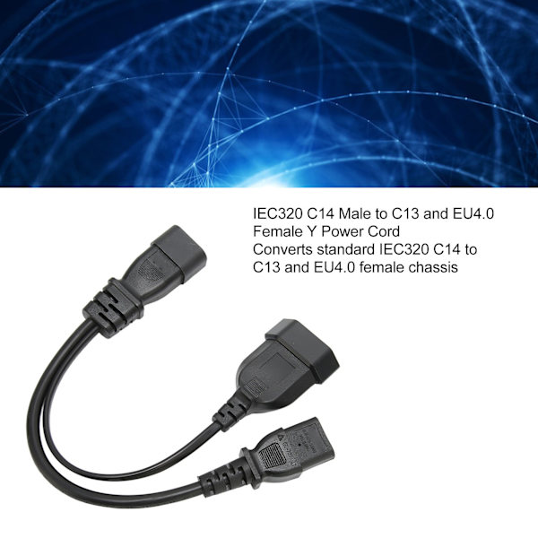 Strömkabel Y-splitter för universell kompatibilitet, konverterar standard IEC320 C14 till C13 och EU-chassi, klassad upp till 10A 250V, Y-splitter strömkontakt