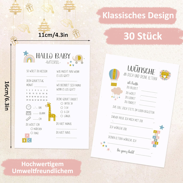 Paket med 30 baby shower gissningskort att fylla i, perfekt gissningslek för baby shower eller könsavslöjande, dekorativt baby shower-partyspel,