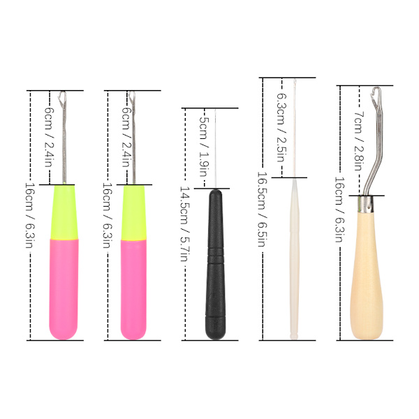 5 st/set spärrhake verktyg böjd tunga virknål kit DIY tillbehör för stickning