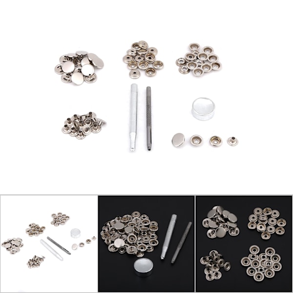 Metalltryckknapp Snapplås Fästelement för Läderkläder Jacka Reparation (silver 3pcs verktyg)