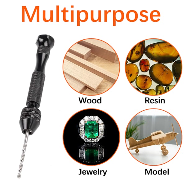 Precision Pin Vise Hand Drill Bits, Black Mini Pin Vise med 10 stks Stål Twist Drill Bits (0,3-3 mm), Micro Twist Drill Bits, Mini Hand Drill Tool