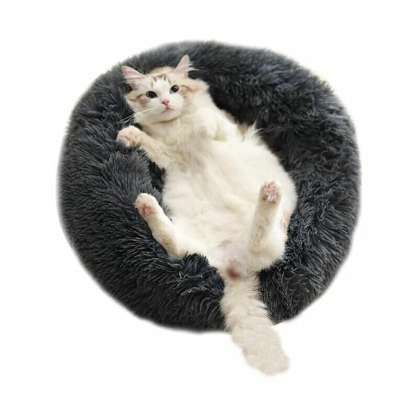 Fluffig Donut Djurbädd, Lugnande Anti-Slip Ångestdämpande Bädd för Innekatter, Rund Donutdesign Ledavlastande Hundbädd med Fuskpäls, Maskintvättbar