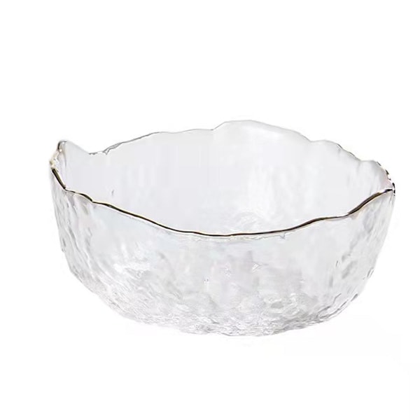 Stilrena serveringsskålar i glas, guldkanter av härdat glas för varm eller kall mat, dekorativ design för ditt matbord, transparenta