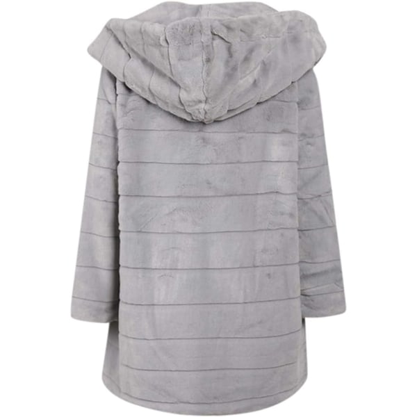 Kvinnors pälskappa med huva, jacka i stor storlek, lång kofta, vinterjacka, vintervarm fuskpälskappa (XL)