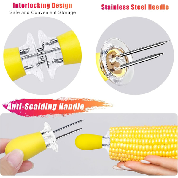 12 st/6 par majshållare, rostfria majskolvhållare majskolvar spett för BBQ Twin Prong Sweetcorn Holders, Interlocking Design Corn