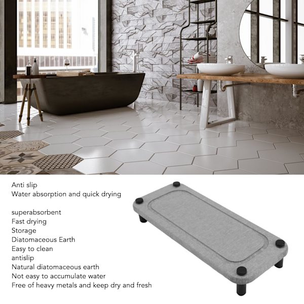 Diskho Caddy Instant Dry Diskho Organizer Torkar Omedelbart Diskho Hållare Diatomaceous Piedestal Stativ Riser med Rostfritt Stål Fötter Grå