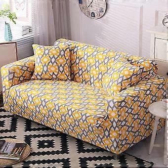 Elastisk sofatrekk, stretch sofatrekk (rottinggul, 2-seters 145-185cm) 2 seat
