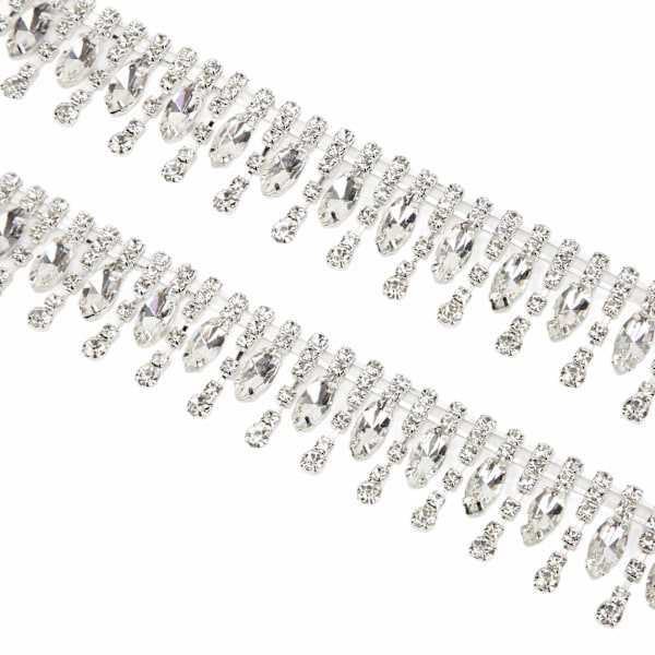 Rhinestone Trim 1yd Lång Fadeless Elegant Utsökt Tassel Design Bred Applikation Rhinestone FransenVit Rhinestone På Silver