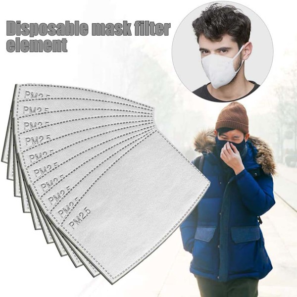 Vuxen PM2.5 Aktivt kolfilter, andningsinsats 5 lager skyddande filter för män kvinnor (vuxenstorlek) 50 st