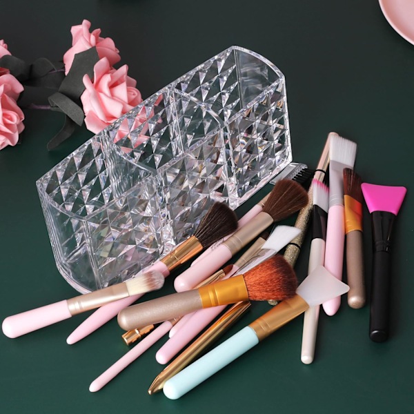 Makeup-borsthållare med 3 fack, liten gnistrande ögonbrynspenneorganisatör i akryl för fåfänga