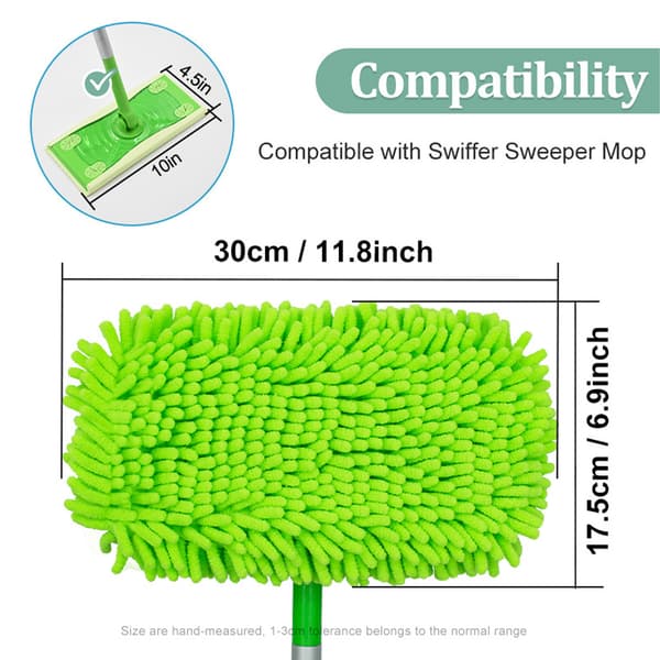 Genanvendeligt Spin Moppe Erstatningshoved, Vaskbare Chenille Støvmoppe Refiller til Swiffer Sweeper Moppe, Tør og Våd Brug Moppehoveder til Hård Gulvrengøring