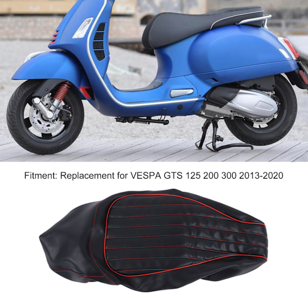 Svart Motorcykelkuddeöverdrag PU-Läder Sitsöverdrag Ersättning för VESPA GTS 125 200 300 2013‑2020