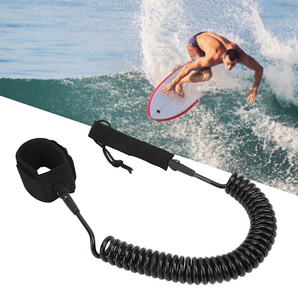 Surfboard Leash Hög elasticitet TPU Svart Justerbar Spiralformad Surfing Benrem för Paddleboards Longboards 12ft/3,66m