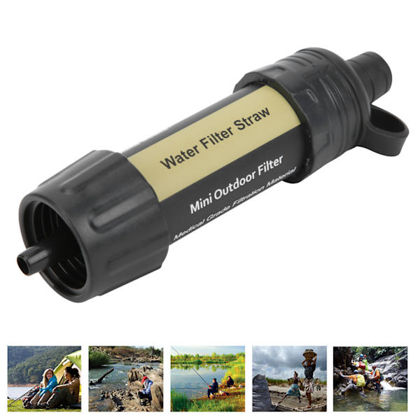 Utomhus Vattenfilter Halm med Väska Kit Mini Vattenrenare för Camping Vandring Nöd All Black