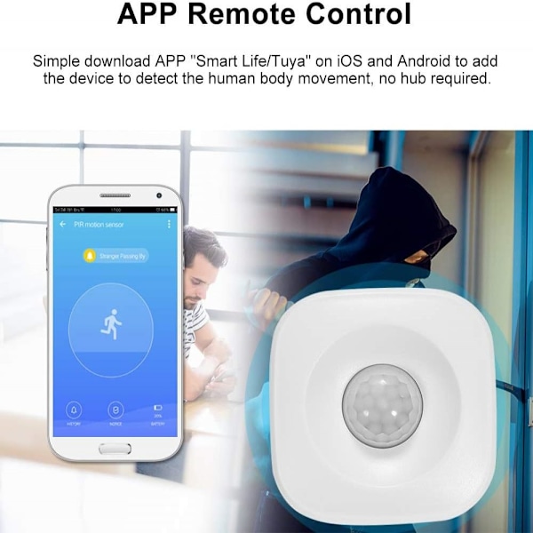 Smart Home Rörelsesensor, Passiv Infraröd Detektion, Realtidsnotifikation, Justerbar Känslighet för Trådlös Användning