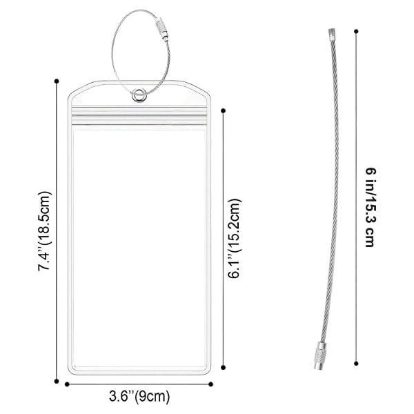 Kryssningsbagageetiketthållare, 6 st genomskinliga vattentäta kryssningsbagageetiketter med färgglada stålslingor, återanvändbara kryssningsetiketter, kryssningstillbehör